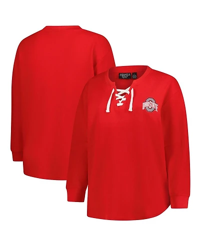 Fanatics Women's Scarlet Ohio State Buckeyes Lace-Up Waffle Knit Plus Long Sleeve T-Shirt