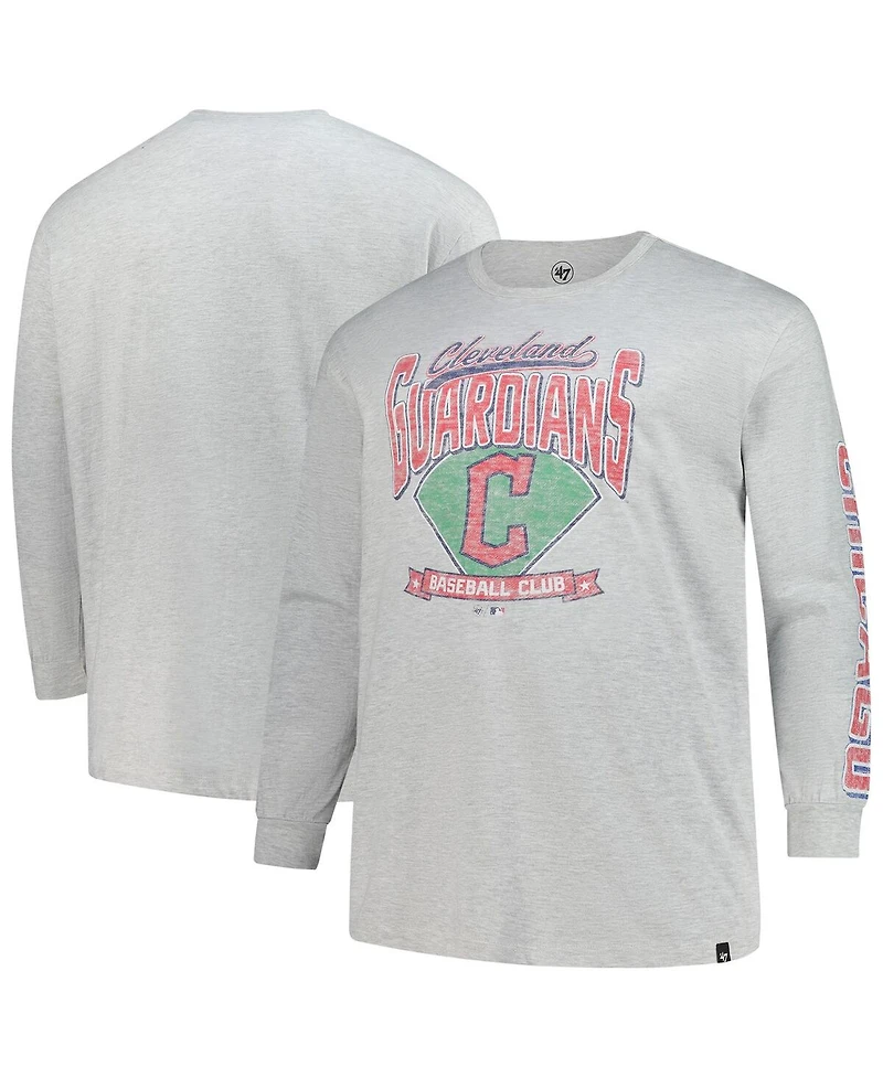 '47 Brand Men's Gray Cleveland Guardians Big Tall Distressed Franklin Long Sleeve T-Shirt
