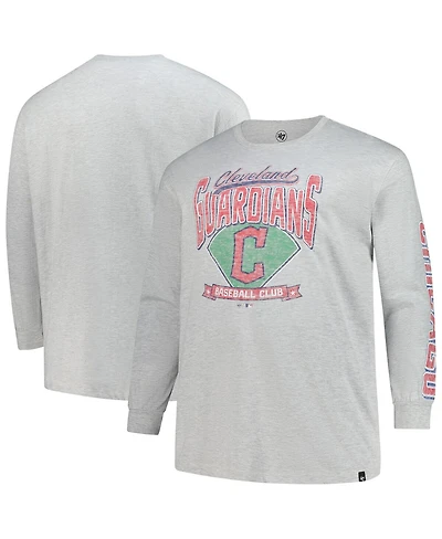 47 Brand Men's Gray Cleveland Guardians Big Tall Distressed Franklin Long Sleeve T-Shirt