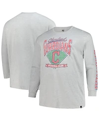 '47 Brand Men's Gray Cleveland Guardians Big Tall Distressed Franklin Long Sleeve T-Shirt