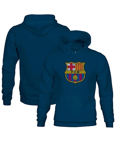 1863FC Big Boys and Girls Navy Barcelona Color Badge Fleece Pullover Hoodie
