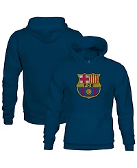 1863FC Big Boys and Girls Navy Barcelona Color Badge Fleece Pullover Hoodie
