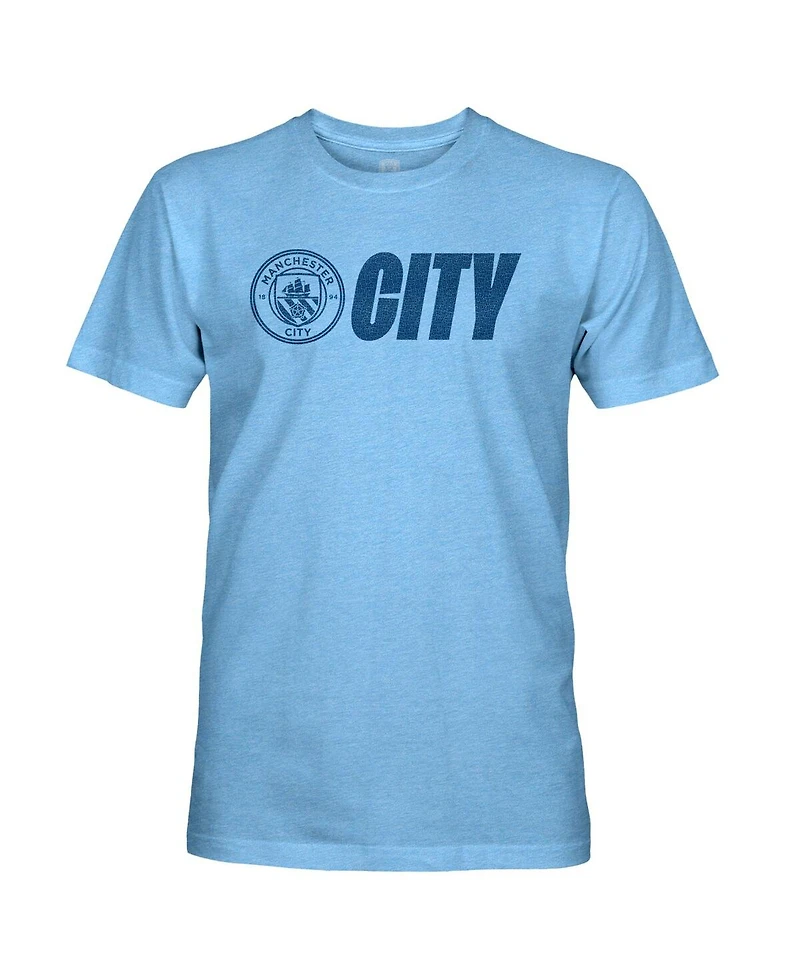 1863FC Men's Sky Blue Manchester City Mono Badge Lock-Up Retro Tri-Blend T-Shirt