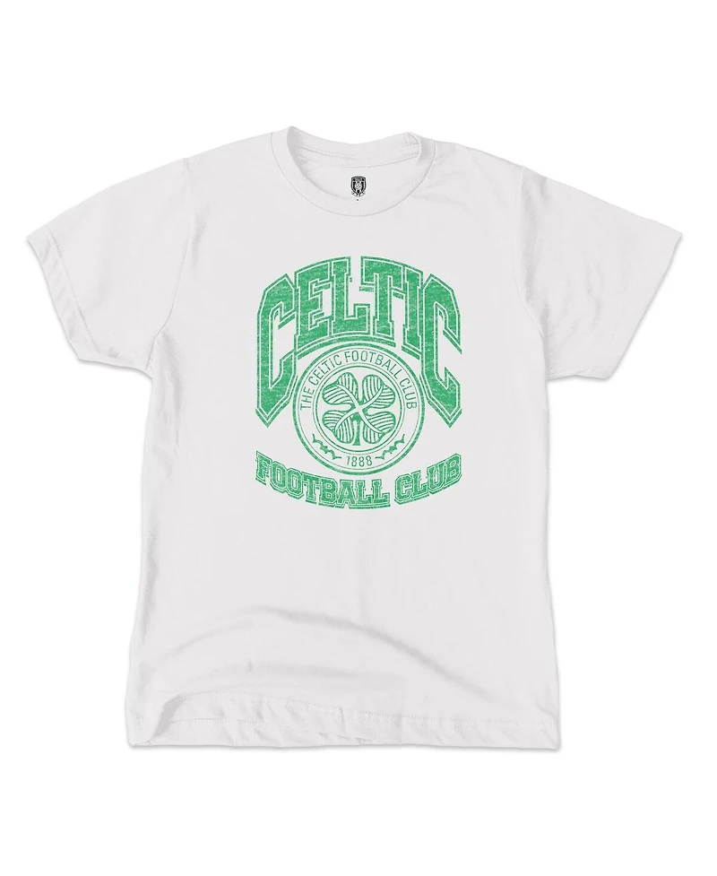 1863FC Big Boys and Girls White Celtic Retro Wordmark T-Shirt