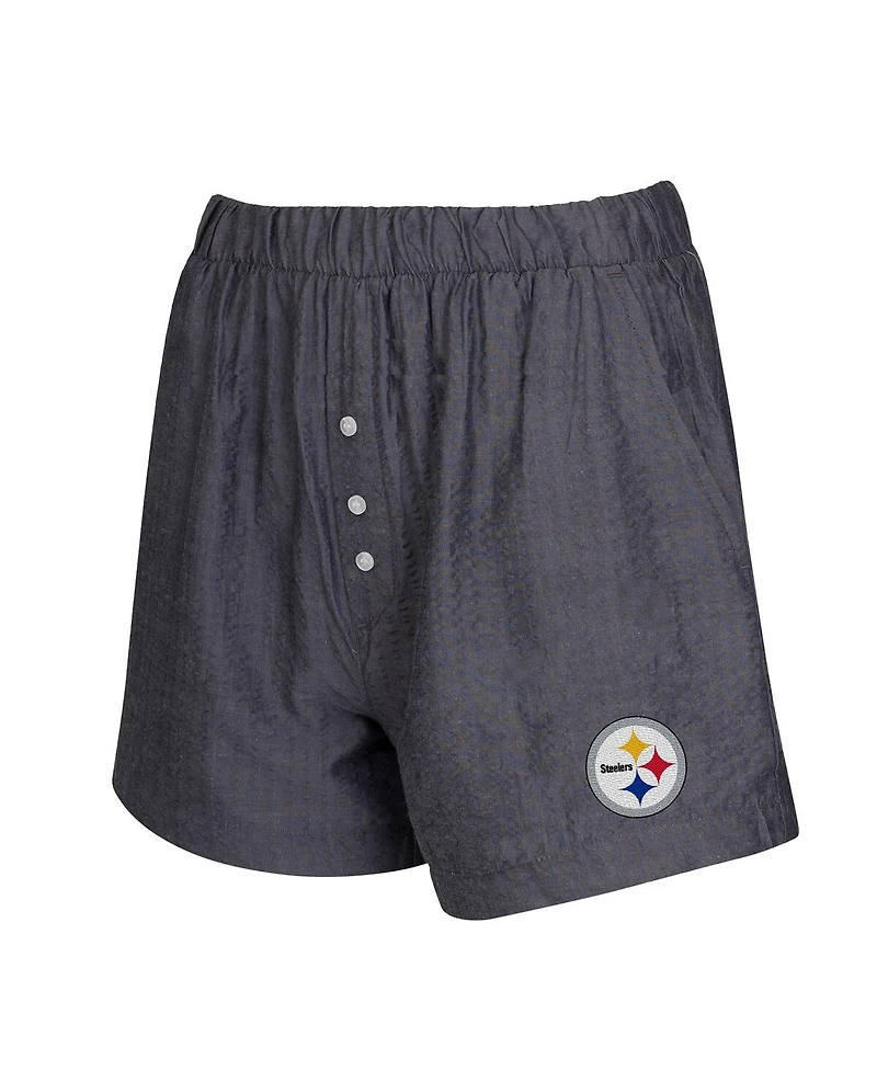 Concepts Sport Women's 2-Pack Charcoal Pittsburgh Steelers Stripes and Solids Boxer Shorts Set