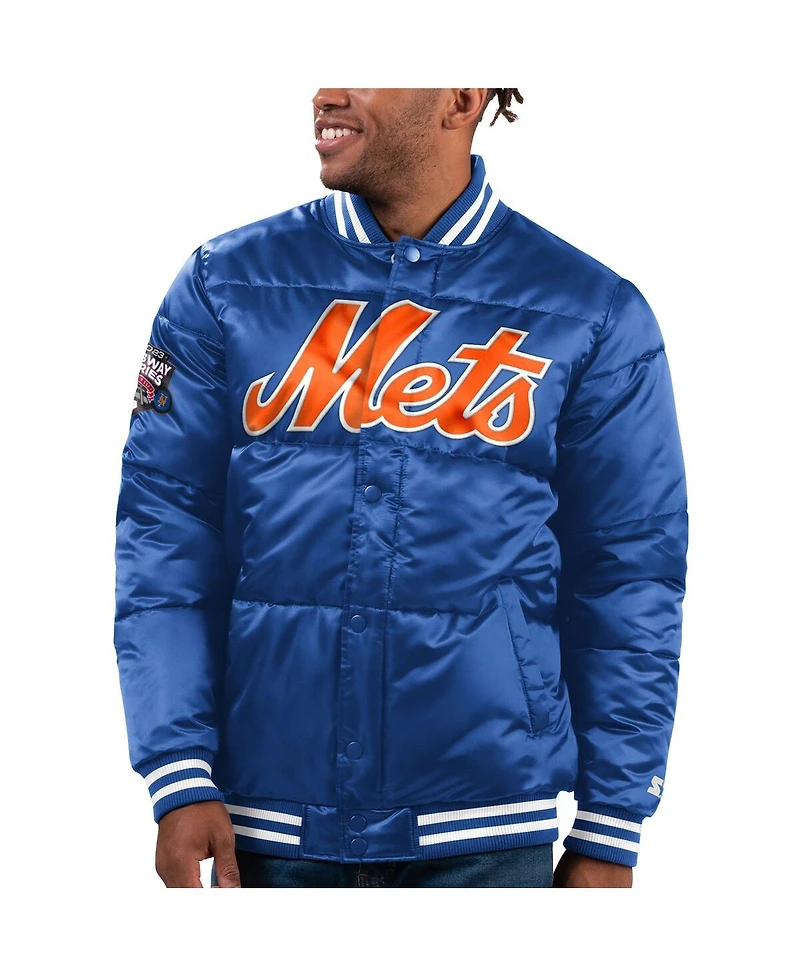 Starter Men's Royal New York Mets Bronx Satin Full-Snap Bomber Jacket