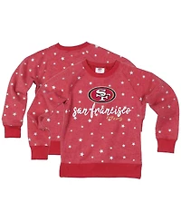 Wes & Willy Big Girls Scarlet San Francisco 49ers Shimmer Star Reverse Fleece Pullover Sweatshirt