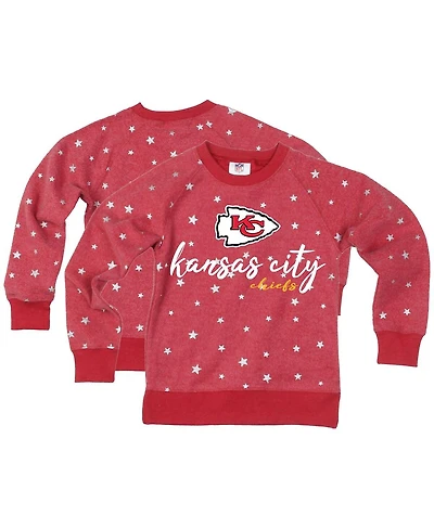 Wes & Willy Big Girls Red Kansas City Chiefs Shimmer Star Reverse Fleece Pullover Sweatshirt