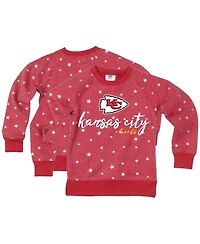 Wes & Willy Big Girls Red Kansas City Chiefs Shimmer Star Reverse Fleece Pullover Sweatshirt