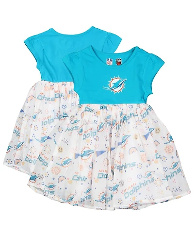 Wes & Willy Girls Toddler Aqua Miami Dolphins Princess Dress