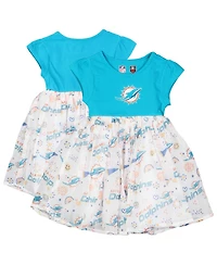 Wes & Willy Girls Toddler Aqua Miami Dolphins Princess Dress