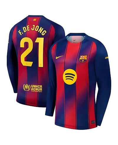 Nike Men's Frenkie de Jong Navy Barcelona 2025/26 Home Replica Long Sleeve Jersey