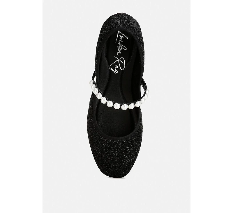 Corphee Pearl Strapped Glitter Ballerinas Women
