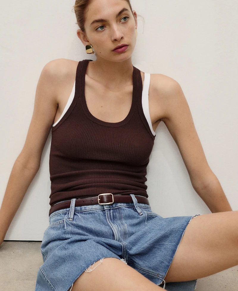 Mango Women's Frayed Hem and Pleats Denim Shorts