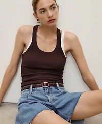 Mango Women's Frayed Hem and Pleats Denim Shorts