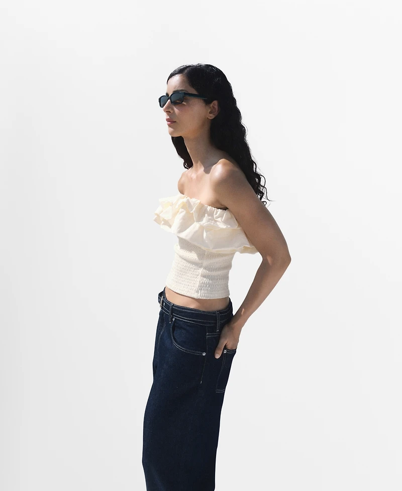 Mango Women's Ruffles Strapless Top