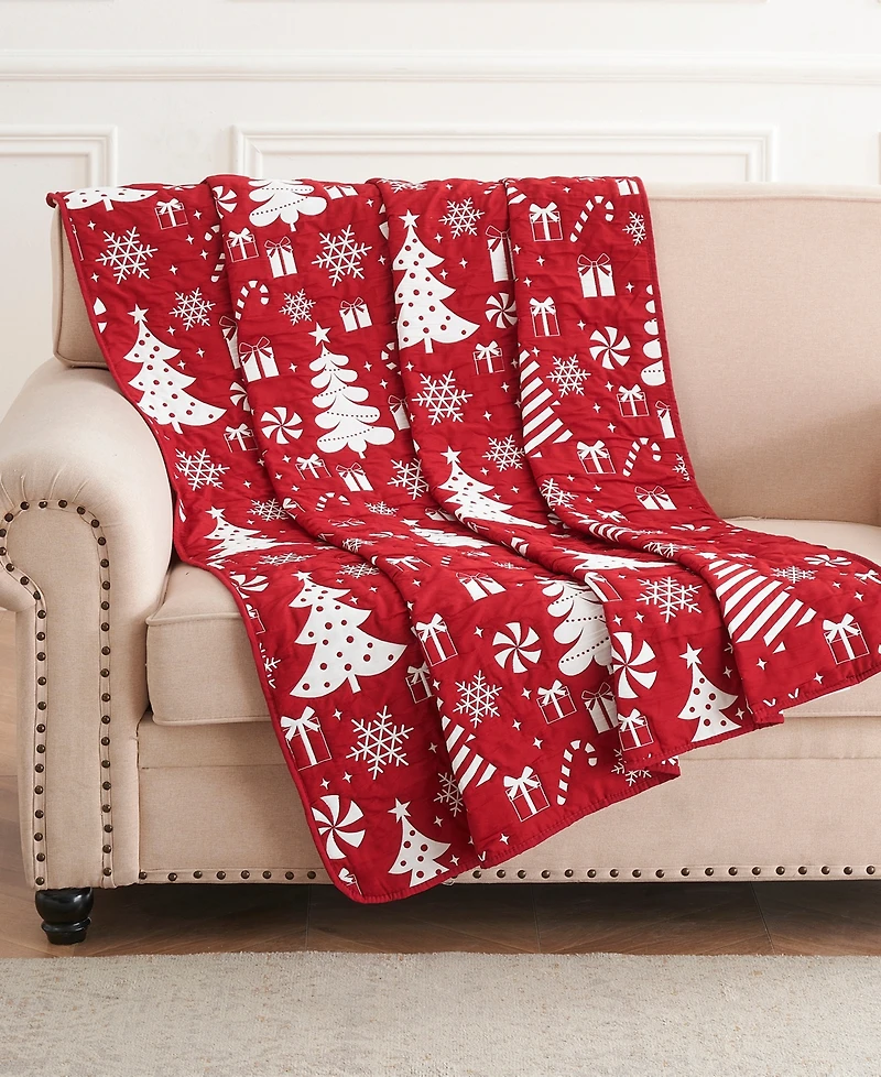Greenland Home Fashions Peppermint Party Jacquard Woven Reversible Holiday Throw, 50" x 60"
