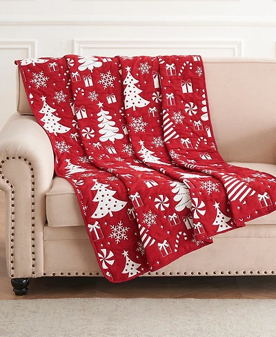 Greenland Home Fashions Peppermint Party Jacquard Woven Reversible Holiday Throw, 50" x 60"