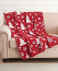 Greenland Home Fashions Peppermint Party Jacquard Woven Reversible Holiday Throw, 50" x 60"