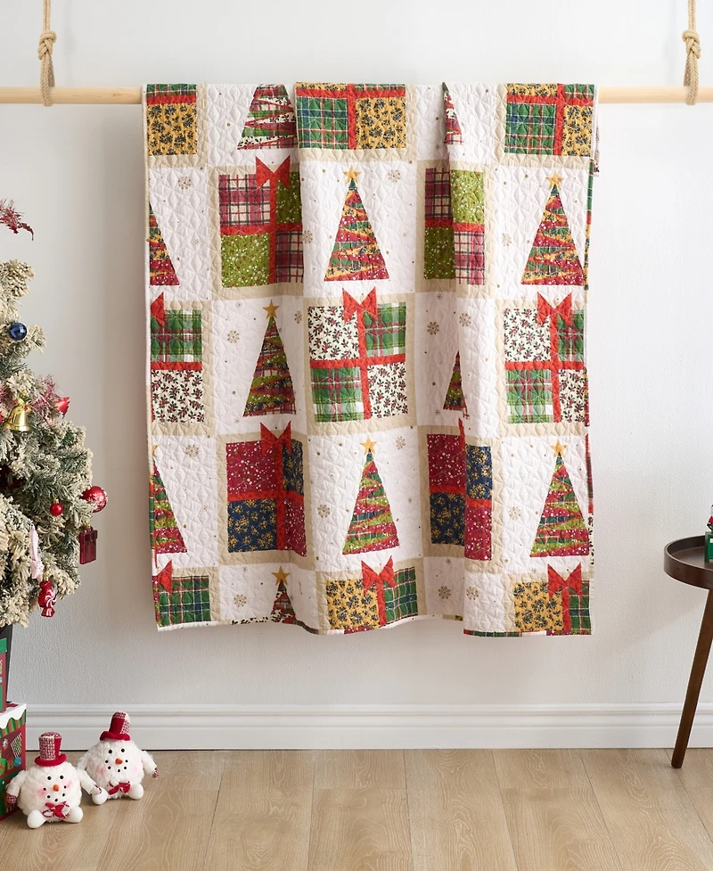 Greenland Home Fashions Deck the Halls Novelty Christmas Holiday Reversible Throw, 50" x 60"