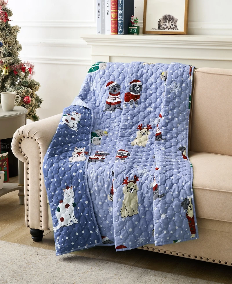 Greenland Home Fashions Winter Whiskers Pet Lover's Reversible Holiday Throw, 50" x 60"