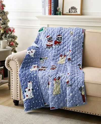 Greenland Home Fashions Winter Whiskers Pet Lover's Reversible Holiday Throw, 50" x 60"