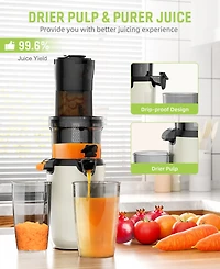 180W Juicer Machines, Cold Press Juicer, Powerful Slow Juicer with Pulp Seperation For Whole Fruits & Vegetables
