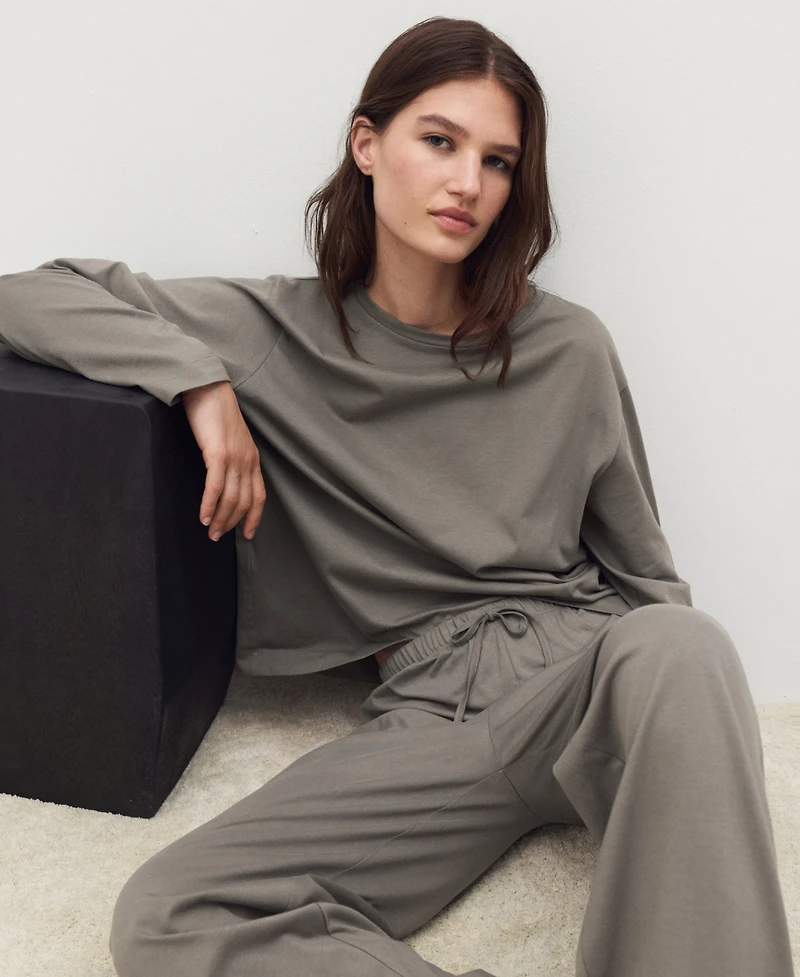 Mango Women's Two-Piece Plain Cotton Pajamas
