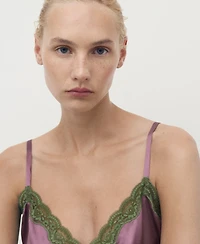 Mango Women's Contrasting Lace Silk Top