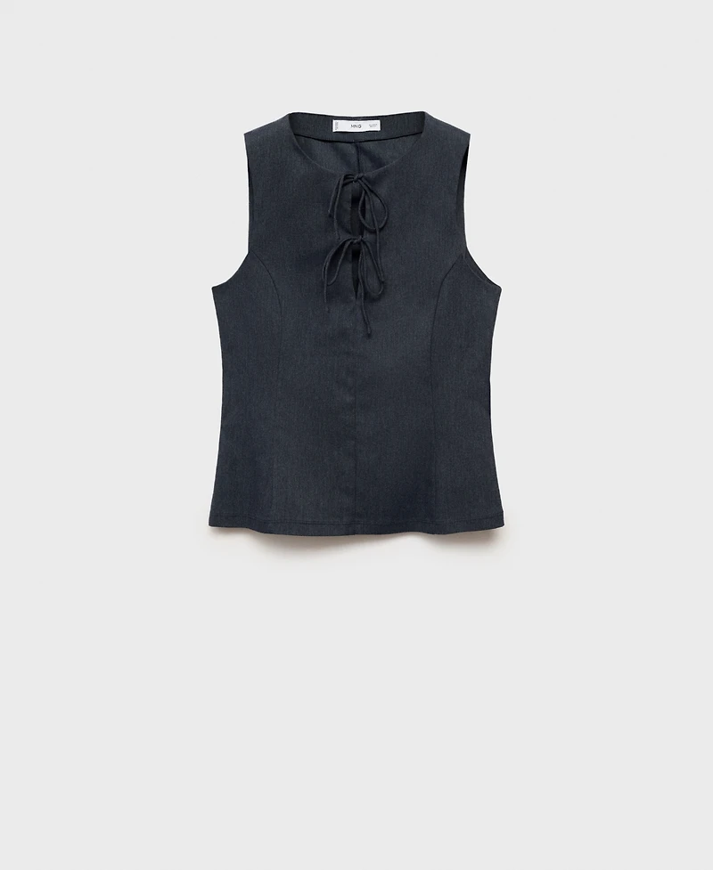 Mango Women's Denim Effect Tie Top