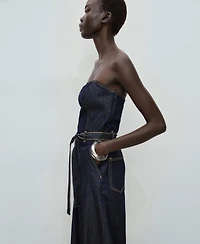Mango Women's Strapless Denim Jumpsuit