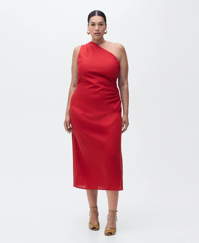 Mango Women's Asymmetrical Neckline Lyocell Dress