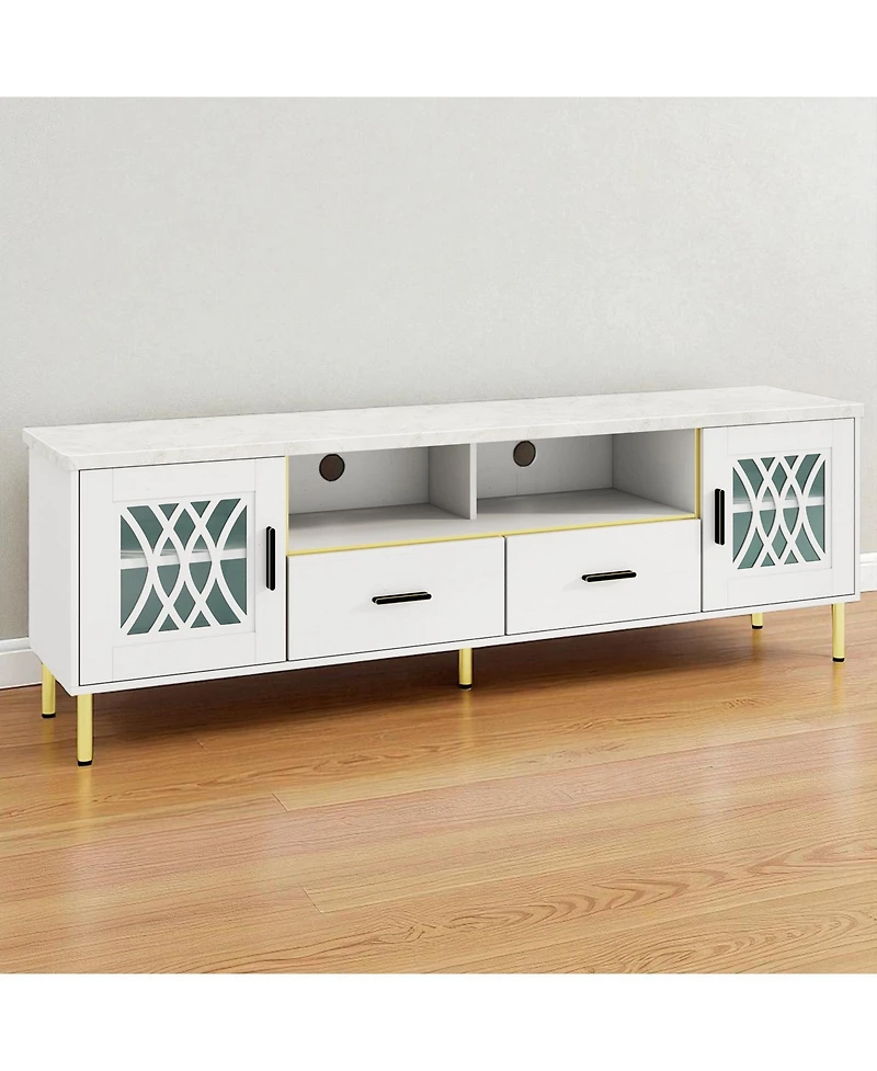 Tv Stand with Glass Doors Elegant Entertainment Console with Storage for Living Room