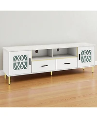 Tv Stand with Glass Doors Elegant Entertainment Console with Storage for Living Room