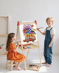 Sugift 3-in-1 Adjustable Kids Art Easel with Chalkboard, Whiteboard, and Paper Roll