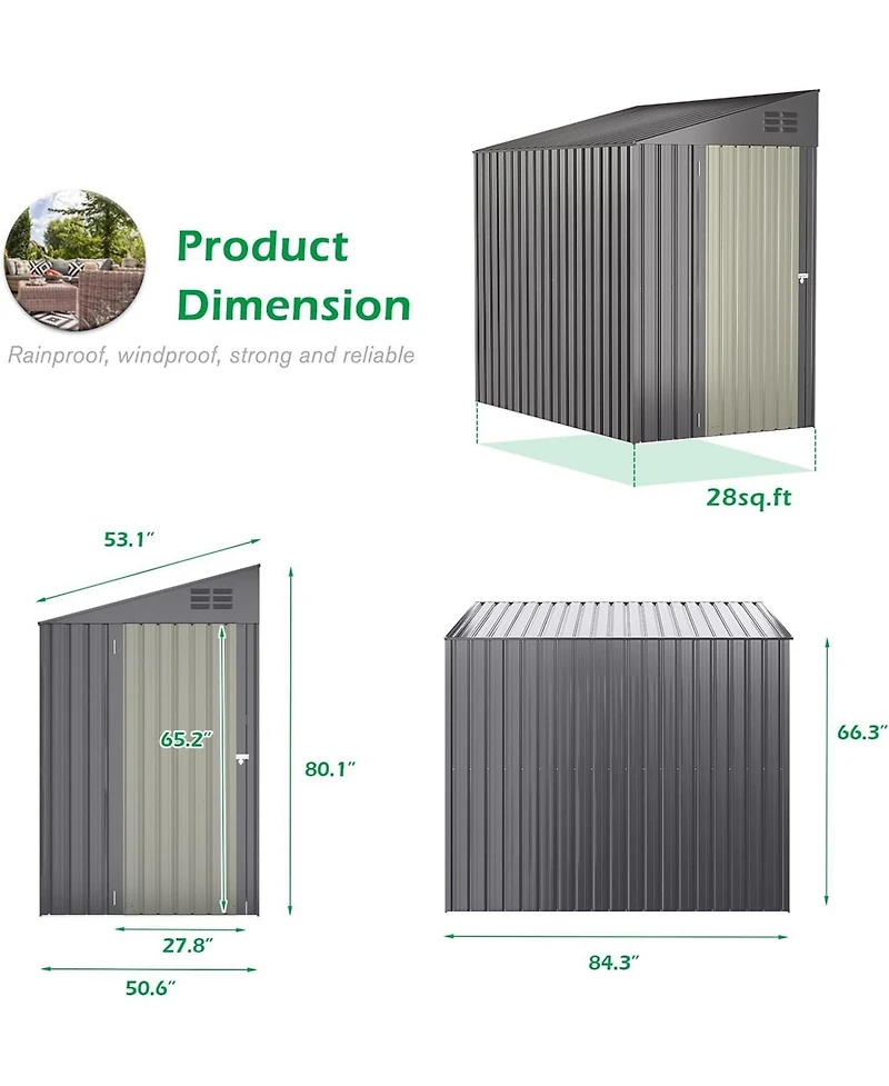 Aecojoy 4'x7' Lean to Shed Outdoor Storage