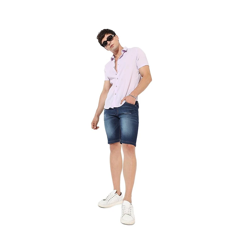 Campus Sutra Men's Lavender Textured Regular Fit Casual Shirt