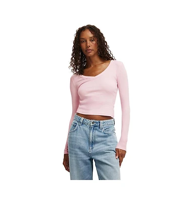 Cotton On Women's Goldie Rib V Neck Long Sleeve