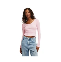 Cotton On Women's Goldie Rib V Neck Long Sleeve