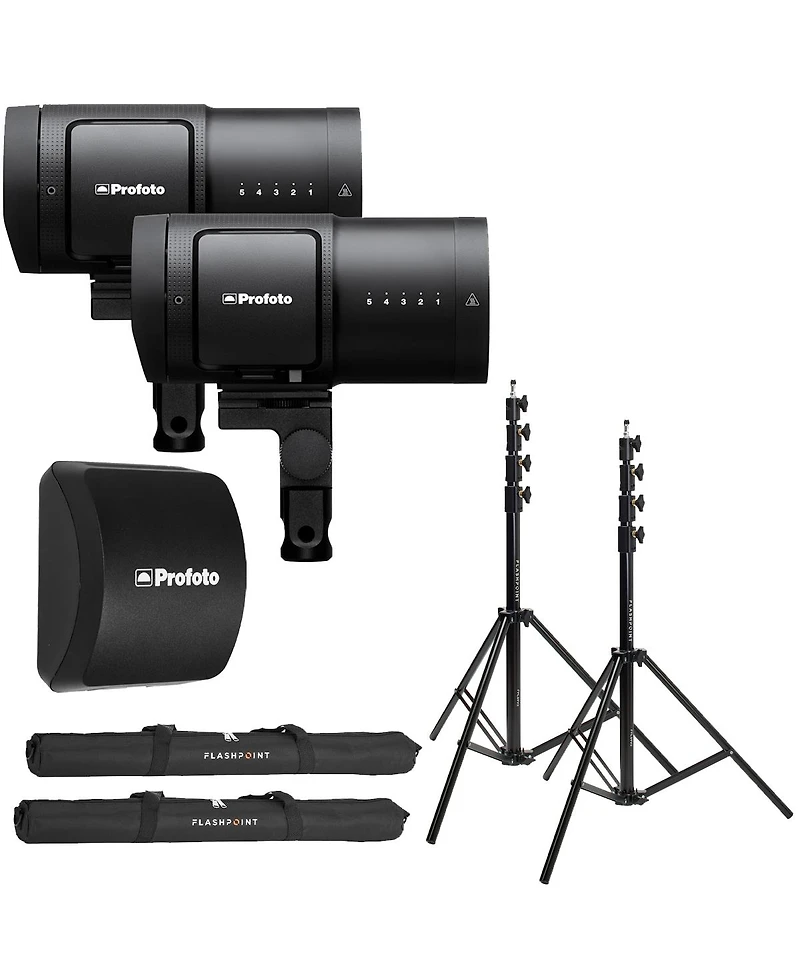 Profoto B20 250W Off Camera Flash Head Duo Kit, Bundle with Extra Li-Ion Battery, 2x 9.5' Air-Cushioned Light Stand