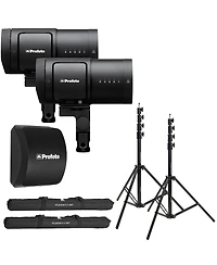 Profoto B20 250W Off Camera Flash Head Duo Kit, Bundle with Extra Li-Ion Battery, 2x 9.5' Air-Cushioned Light Stand