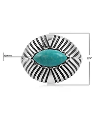 American West Jewelry Sterling Silver Green Turquoise Marquise Gemstone Ribbed Ring