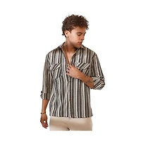 Campus Sutra Men's Taupe Brown & Sepia Brown Multitrack Striped Oversized Shirt
