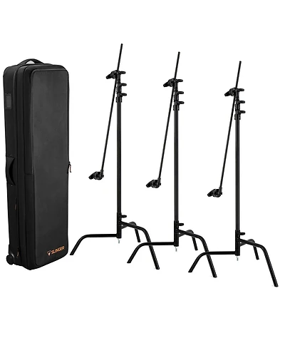 Matthews 40" C+ Stand with Turtle Base, Grip Head and Arm, Black, 3-Pack, Bundle with Slinger L6 BigBag Rolling Kit Bag