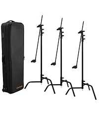 Matthews 40" C+ Stand with Turtle Base, Grip Head and Arm, Black, 3-Pack, Bundle with Slinger L6 BigBag Rolling Kit Bag