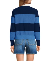Lands' End Women's Drifter Rugby with Woven Collar Sweater