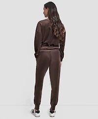 Dkny Women's Platinum Velour Rhinestone Logo Slim Fit Joggers