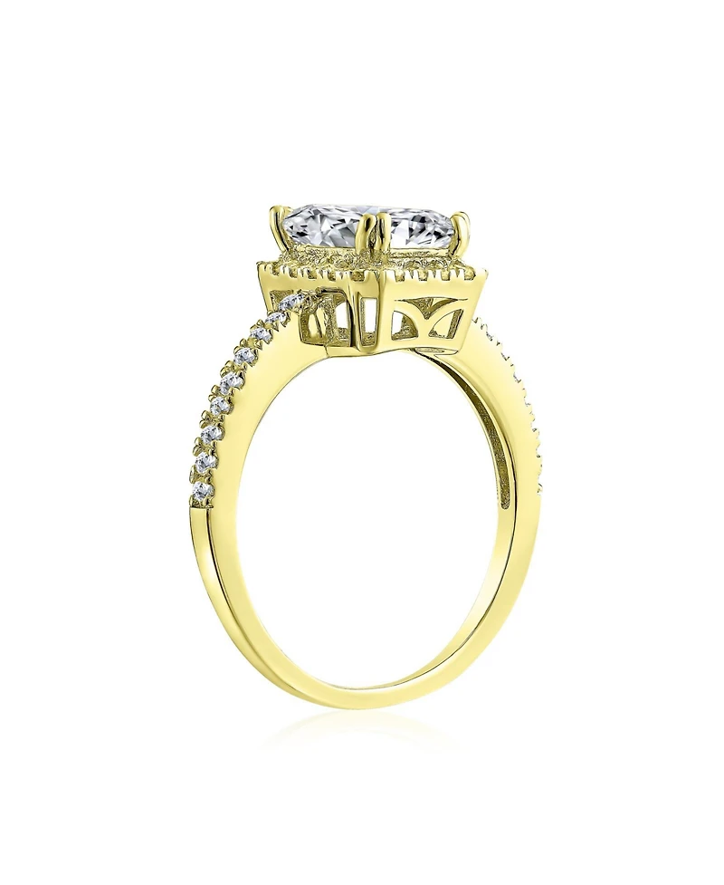 Bling Jewelry Art Deco Style 3CT Halo Cz Emerald Cut Promise Ring Rose Gold Plated Sterling Silver