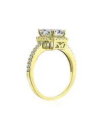 Bling Jewelry Art Deco Style 3CT Halo Cz Emerald Cut Promise Ring Rose Gold Plated Sterling Silver