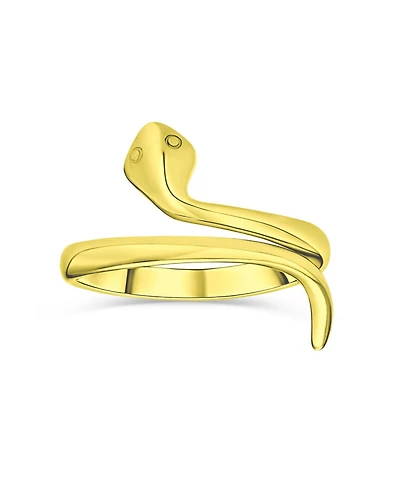 Bling Jewelry 14K Gold Plated Sterling Silver Snake Wrap Midi Ring – Thin Stackable Bypass Band